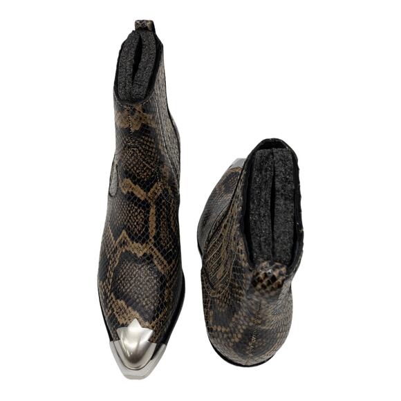 ASH  Python Leather Floyd Metal Cap Toe Chelsea Ankle Boots Black Brown  36 US 5 - Picture 7 of 13